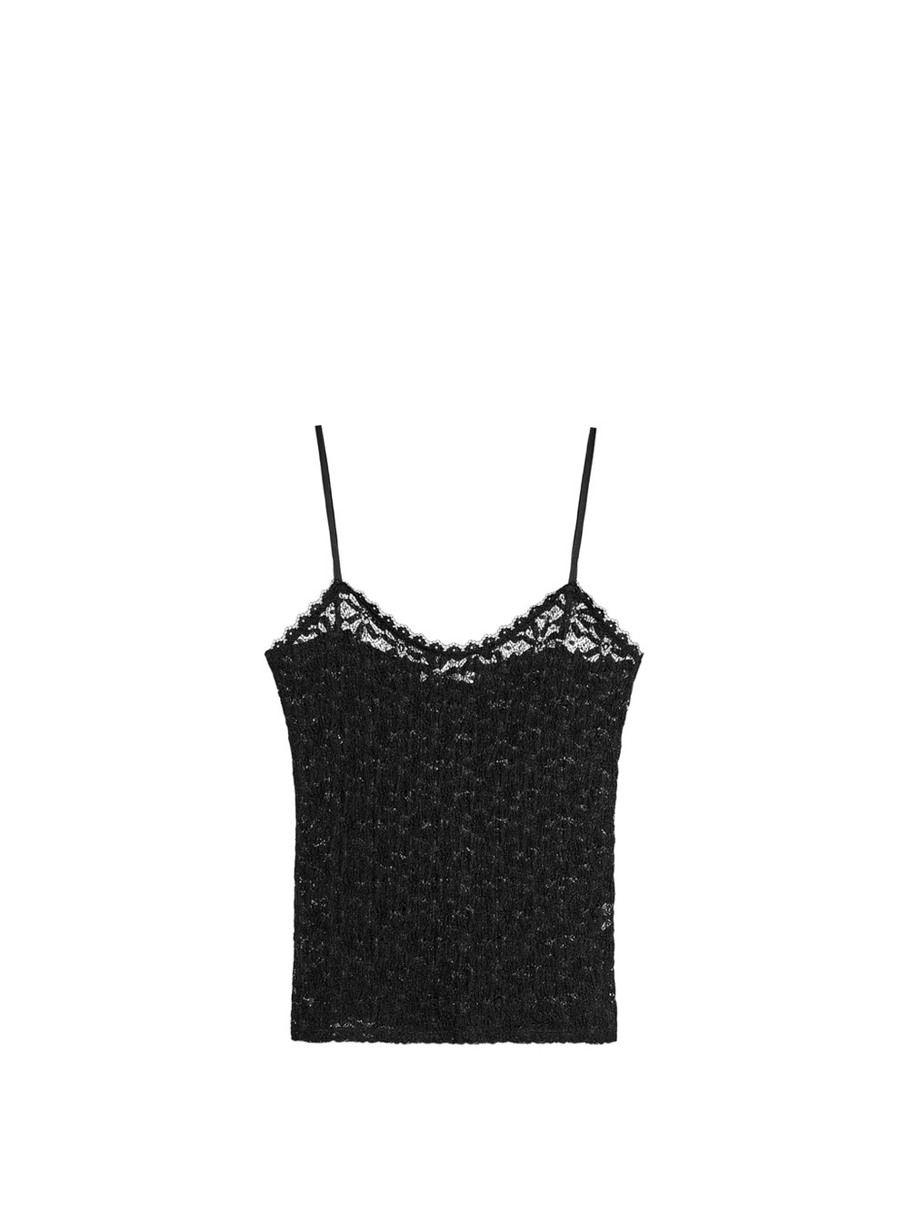 Zara Black Lace-Trim Spaghetti Strap Tank